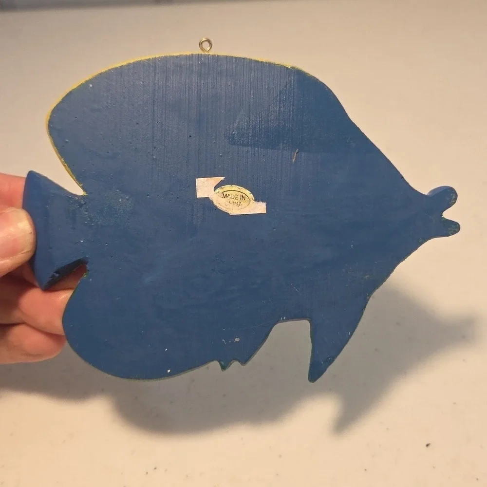 Vintage Sparkly Tropical Plaster Fish Wall Glittee Rainbow Ocean Water Plaque